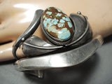 Signed Vintage Native American Navajo #8 Turquoise Sterling Silver Bracelet-Nativo Arts