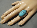 Best Vintage Native American Navajo Domed Persin Turquoise Sterling Silver Ring Old-Nativo Arts