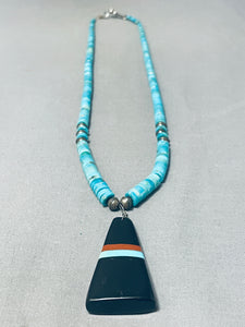 Native American Amazing Vintage Santo Domingo Kingman Turquoise & Jet Sterling Silver Necklace-Nativo Arts