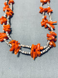 Coral Clumps Vintage Native American Navajo Heishi Sterling Silver Necklace Old-Nativo Arts