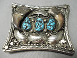 Huge Heavy 100 Gram Vintage Native American Navajo Turquoise Sterling Silver Buckle Old-Nativo Arts