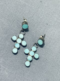 Exceptional Vintage Native American Zuni Blue Gem Turquoise Sterling Silver Crosses Earrings-Nativo Arts
