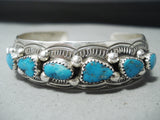 Signed Benally Vintage Native American Navajo Kingman Turquoise Sterling Silver Bracelet-Nativo Arts