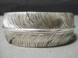 Huge Hand Carved Feather Genius Native American Navajo Sterling Silver Bracelet-Nativo Arts