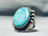 Superb Vintage Native American Navajo Signed Pilot Mountain Turquoise Sterling Silver Ring-Nativo Arts