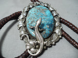 Colossal Native American Navajo Turquoise Lizard Sterling Silver Bolo Tie-Nativo Arts