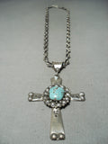 Heavy Important Native American Navajo Turquoise Cross Sterling Silver Ben Begaye Necklace-Nativo Arts