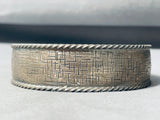 Hand Carved Brick Sterling Wall! Gasp! Vintage Native American Navajo Silver Bangle Bracelet-Nativo Arts