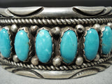Signed Heavy Vintage Native American Navajo Domed Tubule Turquoise Sterling Silver Bracelet-Nativo Arts