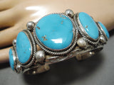 Superlative Vintage Native American Navajo Blue Gem Turquoise Sterling Silver Bracelet Cuff Old-Nativo Arts