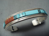 Native American Astonishing Zuni Turquoise And Coral Sterling Silver Bracelet-Nativo Arts
