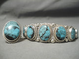 Incredible Vintage Native American Navajo Blie Diamond Turquoise Sterling Silver Bracelet Ring-Nativo Arts