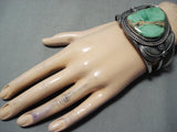 Huge Tin Jon Vintage Native American Navajo Damale Turquoise Sterling Silver Leaf Bracelet-Nativo Arts