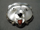 Unique!! Vintage Native American Zuni Native Sterling Silver Polar Bear Turquoise Pin Pendant-Nativo Arts