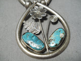 Marvelous Vintage Native American Navajo Pilot Mountain Turquoise Sterling Silver Necklace Old-Nativo Arts