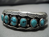 Striking Vintage Native American Navajo Old Kingman Turquoise Sterling Silver Dual Bead Bracelet-Nativo Arts