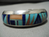 Thicker And Sturdy!! Vintage Native American Navajo Turquoise Inlay Sterling Silver Bracelet-Nativo Arts