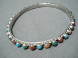 Colorful Native American Navajo Turquoise Coral Spiny Oyster Shell Sterling Silver Bangle-Nativo Arts