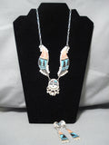 Important Native American Zuni Eldred Martinez Turquoise Coral Sterling Silver Necklace Earrings-Nativo Arts