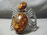 Mind Boggling Vintage Native American Navajo Amber Sterling Silver Bug Bracelet-Nativo Arts