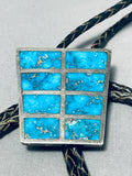 Native American 50 + Year Old Seasoned Vintage Zuni Turquoise Inlay Sterling Silver Bolo Tie-Nativo Arts