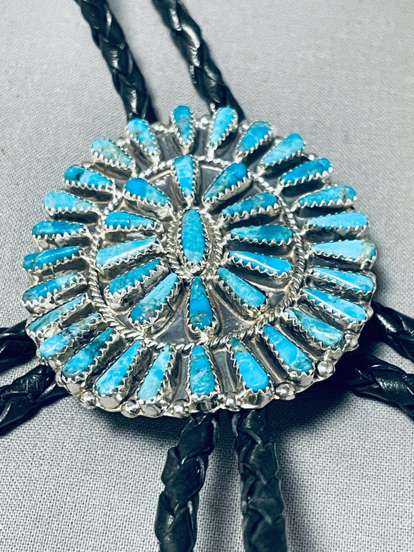 Astonishing Native American Navajo Turquoise Sterling Silver Bolo Signed Tommy Lowe-Nativo Arts