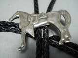 Signed Native American Navajo Sterling Silver Horse Bolo Tie-Nativo Arts