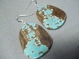Native American Beautiful Santo Domingo 8 Turquoise Slab Sterling Silver Earrings-Nativo Arts
