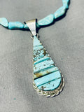 Beautiful Native American Navajo Turquoise Inlay Sterling Silver Teardrop Necklace-Nativo Arts