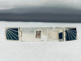 Native American Very Rare Vintage Navajo Onyx Sterling Silver Link Inlay Bracelet-Nativo Arts