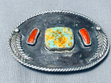 Signed Vintage Native American Navajo Royston Turquoise Sterling Silver Buckle-Nativo Arts