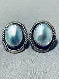 Unique Vicki Martin Vintage Native American Navajo Abalone Sterling Silver Earrings-Nativo Arts
