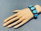 Astonishing Vintage Native American Navajo Morenci Turquoise Sterling Silver Bracelet Signed-Nativo Arts