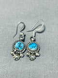 Pretty Native American Navajo Kingman Turquoise Sterling Silver Dangle Earrings Signed-Nativo Arts