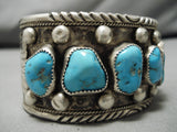 Huge Vintage Native American Navajo Pat Yazzie Turquoise Sterling Silver Bracelet Old-Nativo Arts