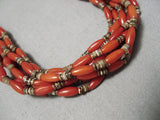 Important Native American Navajo Tubule Coral Sterling Silver Yazzie Heishi Necklace-Nativo Arts