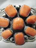 One Of The Biggest Chunkiest Native American Navajo Coral Sterling Silver Bracelet-Nativo Arts