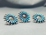 Striking Vintage Native American Zuni Blue Gem Turquoise Sterling Silver Ring & Earrings Set-Nativo Arts
