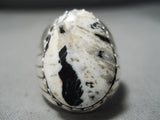 Exquisite Navajo White Buffalo Sterling Silver Ring Native American-Nativo Arts