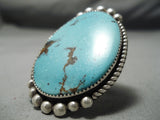 Native American One Of Best Vintage Navajo Santo Domingo Turquoise Sterling Silver Ring Old-Nativo Arts