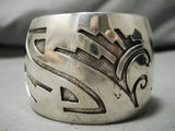 Very Wide!! Vintage Native American Navajo Hand Hammered Sterling Silver Overlay Bracelet-Nativo Arts