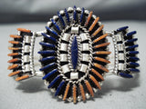 Dazzling Native American Zuni Lapis Coral Needlepoint Sterling Silver Bracelet-Nativo Arts