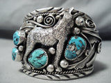 Huge Howling Coyote Vintage Native American Navajo Turquoise Sterling Silver Bracelet-Nativo Arts