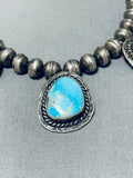 Authentic Vintage Native American Navajo Old Kingman Turquoise Sterling Silver Necklace-Nativo Arts