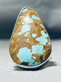Rare Turquoise Native American #8 Sterling Silver Stamped Ring-Nativo Arts