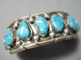 Amazing Vintage Native American Zuni Kingman Turquoise Sterling Silver Bracelet Old-Nativo Arts