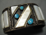 Huge One Of Best Vintage Native American Navajo Turquoise Sterling Silver Shell Bracelet Old-Nativo Arts