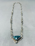 Important Vintage Native American Navajo Lander Blue Turquoise Sterling Silver Necklace-Nativo Arts