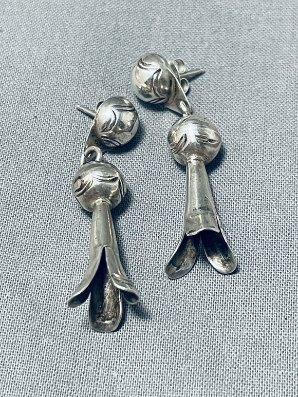 Unique Vintage Native American Navajo Sterling Silver Squash Blossom Earrings-Nativo Arts