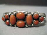 Important Vintage Native American Navajo Cal Martinez Coral Sterling Silver Repoussed Bracelet-Nativo Arts